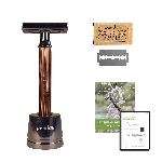 Pandoo Bambusový holicí strojek se stojanem a 10 ks žiletek tenká rukojeť