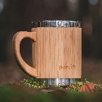 Pandoo Dvoustěnný nerezový hrnek na kávu a čaj s bambusovým povrchem 280 ml