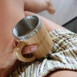 Pandoo Dvoustěnný nerezový hrnek na kávu a čaj s bambusovým povrchem 280 ml