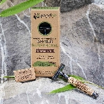 Pandoo Bambusový holicí strojek se stojanem a 10 ks žiletek široká rukojeť