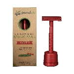 Pandoo Kovový holicí strojek se stojanem a 10 ks žiletek lávově červený