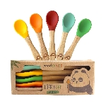Pandoo Dětské bambusové lžičky s měkkou silikonovou hlavičkou 5 ks