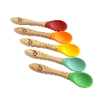 Pandoo Dětské bambusové lžičky s měkkou silikonovou hlavičkou 5 ks
