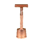 Pandoo Kovový holicí strojek se stojanem a 10 ks žiletek růžově zlatý