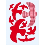 Ptačí siluety na sklo s průhlednými pruhy červené 9 ks