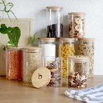 Pandoo Dóza na potraviny z borosilikátového skla s bambusovým víčkem 1000 ml