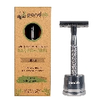 Pandoo Kovový holicí strojek se stojanem a 10 ks žiletek stříbrný