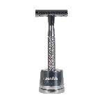 Pandoo Kovový holicí strojek se stojanem a 10 ks žiletek stříbrný